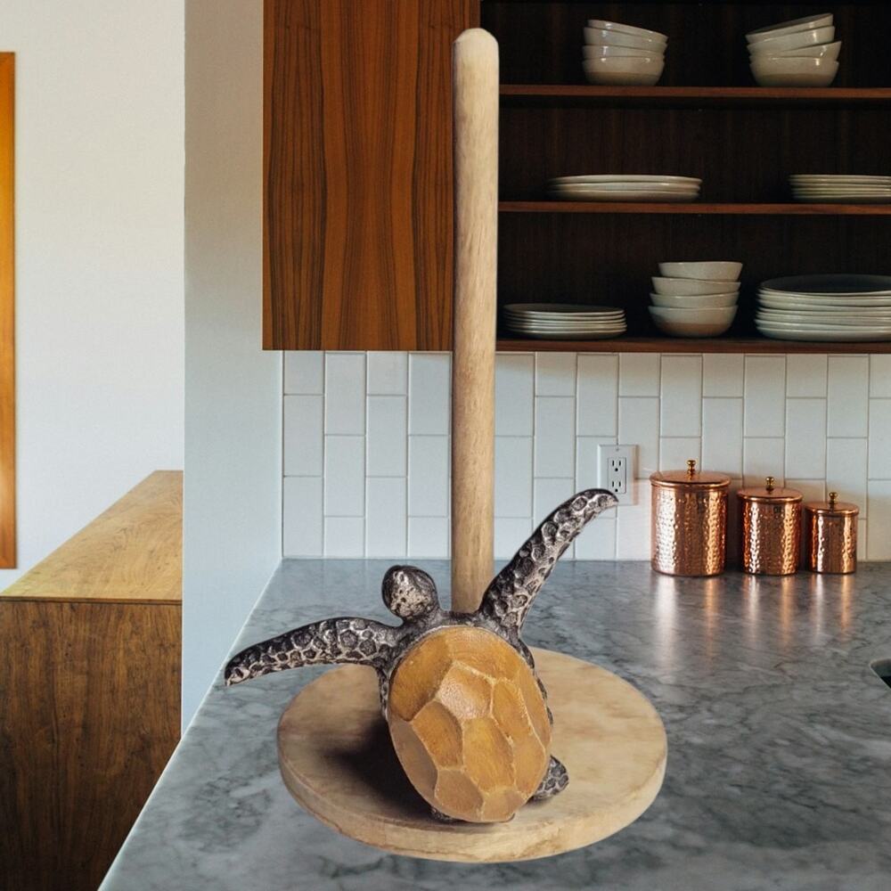 Mud Pie Sea Turtle Paper Towel Holder Wood Coastal Beach Kitchen Decor Farmhouse
